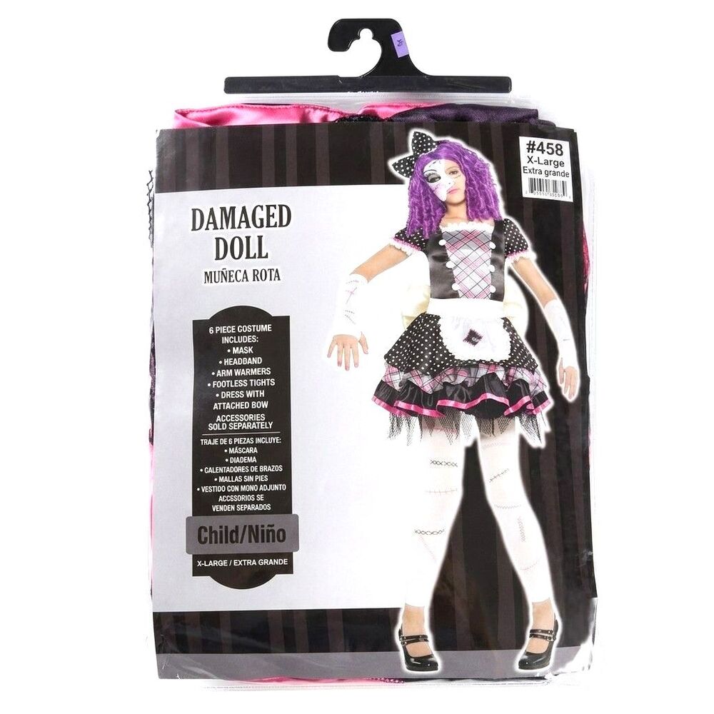 ​Damaged Doll Child Costume XL Extra Large 6 Piece Creepy Gothic Halloween Girls